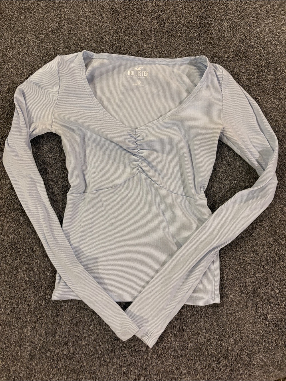 Hollister Pale Blue Ribbed V-Neck Long-Sleeve Top